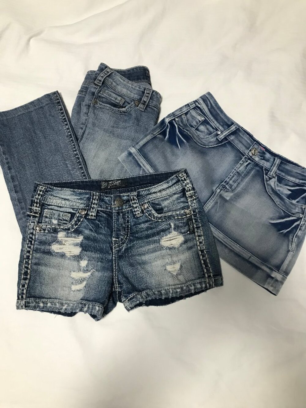 Y2K mixed lot Blue Denim Silver Distressed Shorts Jeans BH Mini Skirt size 26